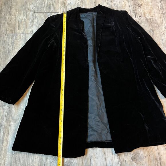 Vtg Antique 30s 40s Black Velvet Lined Tunic Long Sleeve Coat Jacket Sm Med - Picture 4 of 7